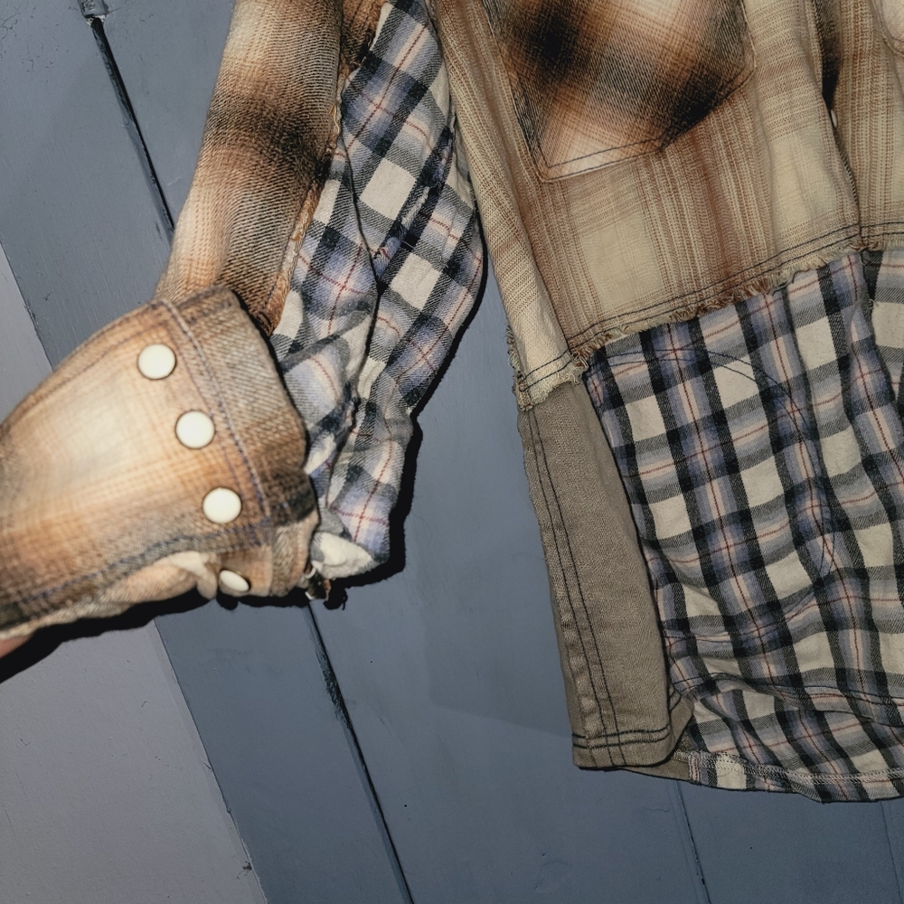 We The Free People BLUE RIDGE Mixed Plaid + Media Hoodie Hooded Jacket Shacket - Picture 12 of 16